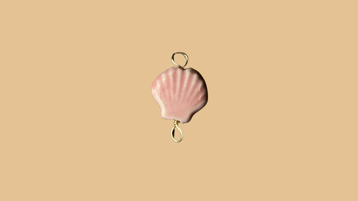 Pink Glass Shell Wire-Wrapped Charm