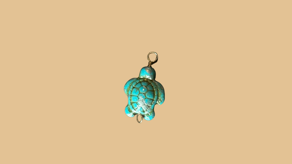 Teal Turtle Hand Wire-Wrapped Charm
